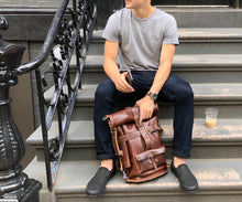 Load image into Gallery viewer, Double Roll Top Leather Duffel medium Horween leather bag