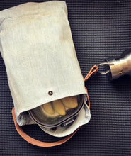 Load image into Gallery viewer, Denim + Leather Customizable Lunch Bag with Bottle/Thermos Attachment
