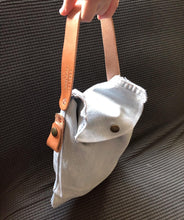 Load image into Gallery viewer, Denim + Leather Customizable Lunch Bag with Bottle/Thermos Attachment