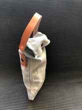 Load image into Gallery viewer, Denim + Leather Customizable Lunch Bag with Bottle/Thermos Attachment