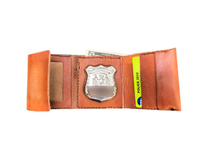 Trifold Full Grain Leather Police Shield Badge Wallet with Custom NYPD Shield Cutout