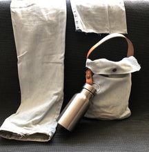 Load image into Gallery viewer, Denim + Leather Customizable Lunch Bag with Bottle/Thermos Attachment